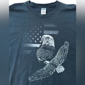 Vintage Y2K Eagle American Flag Faded‎ Black Men’s T-Shirt Size 2XL Double Sided